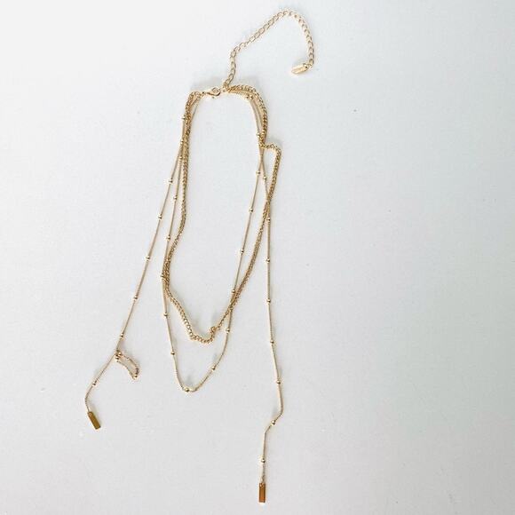 NORDSTROM REVOLVE Gold Wrap Scarf Dangle Drop Beaded Loose Necklace Jewelry - Picture 1 of 6